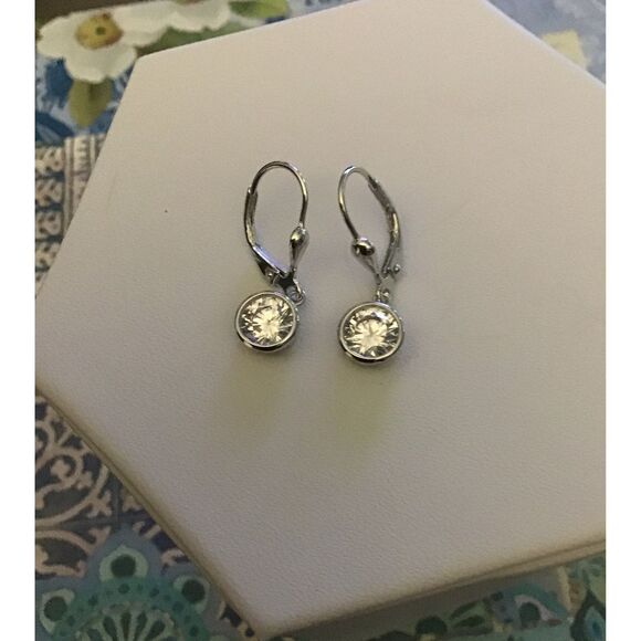 NEW~Sparkling 1 Ct. Round Cut Bezel Set Dangling Leverback Earrings~925 Sterling - Picture 1 of 4